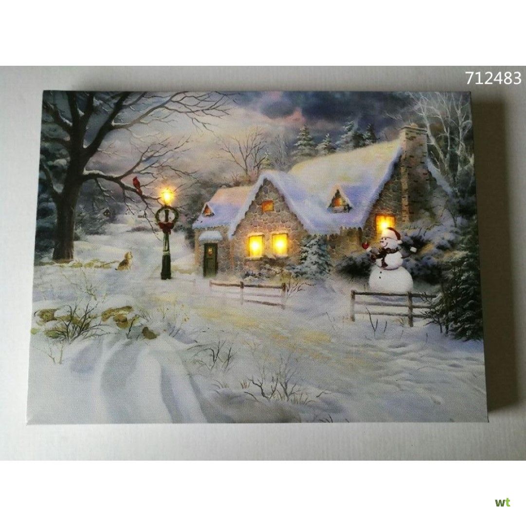 keuken charme stopcontact Painting LED House & snowman kerst Schilderij met licht Timstor