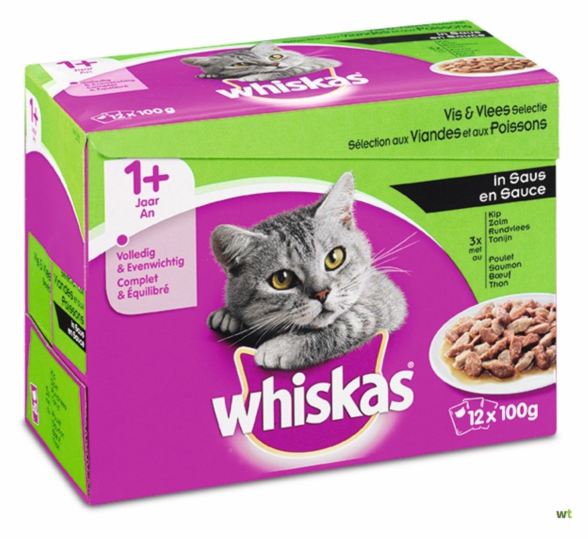 Sporten Feat Oplossen Kattenvoer Adult Vlees en Vis Selectie in Saus maaltijdzakjes multipack  12x100 g Whiskas