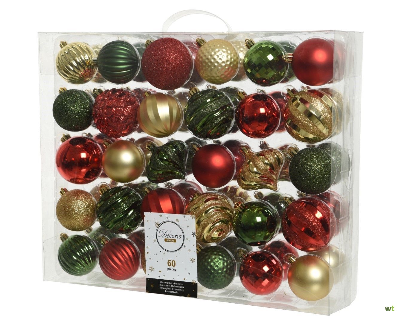 kalender Avonturier Absoluut Kerstballen mix 60 st Goud/Groen/Rood Kerst Decoris