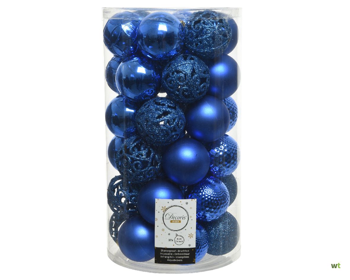 verdamping logica rechtop Kerstbal plastic mix dia. 6 cm K.blauw 37 st Decoris