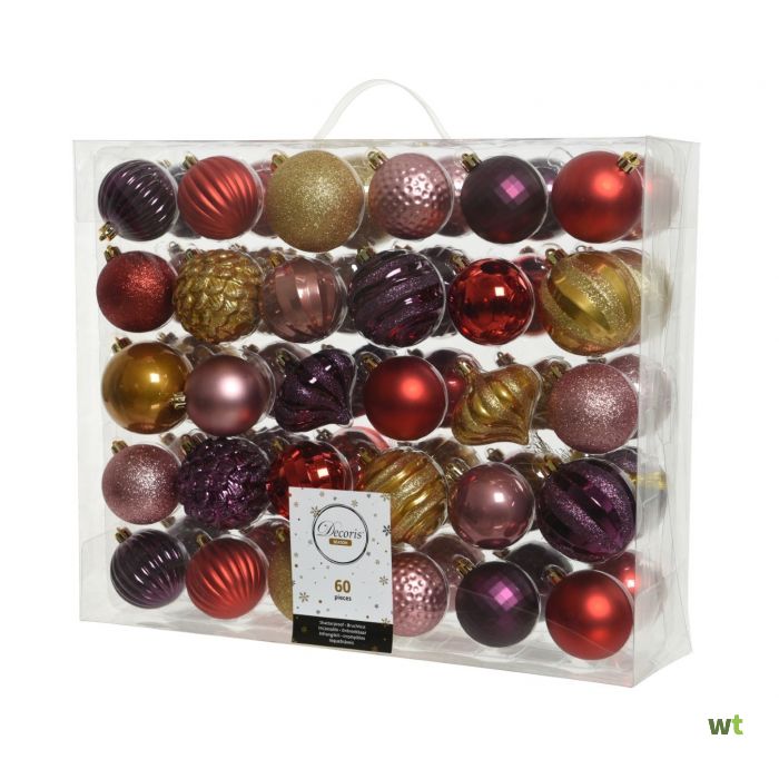 Prime Assert Uitputten Kerstballen mix 60 st Roze/Goud/Rood/Paars Kerst Decoris
