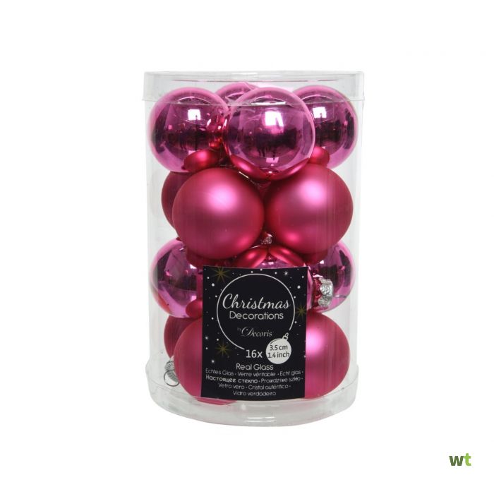 Klap Hoes Integraal Kerstballen glas glans-mat dia 3,5 cm knal roze Kerst Decoris