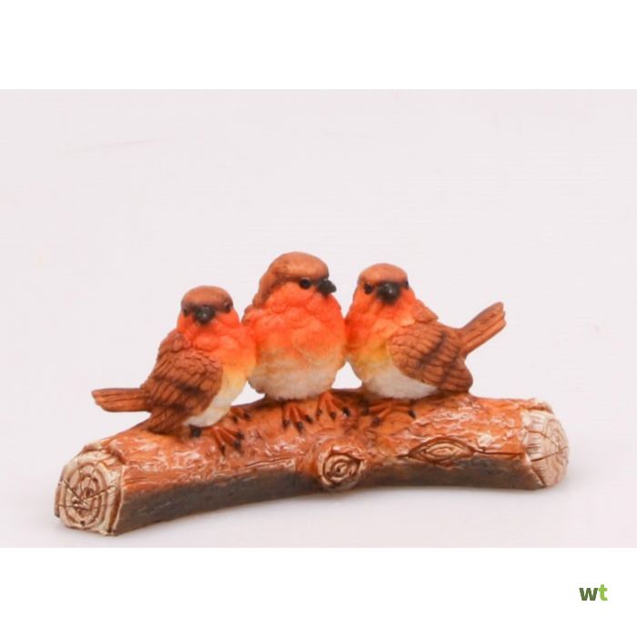 bolvormig element Snel Drie vogels op boomstronk 14 cm Polystone beeld Farmwood Animals