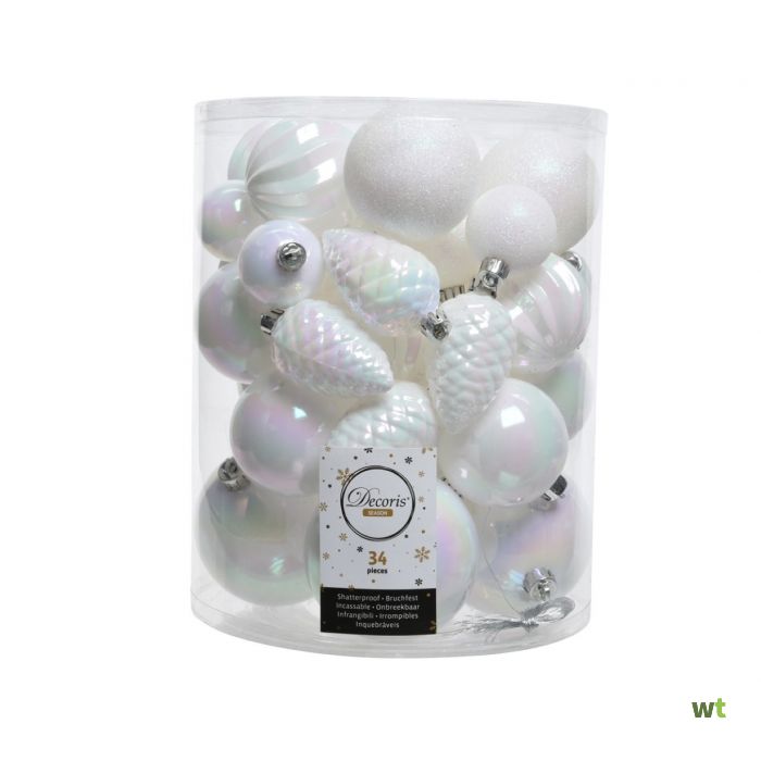 Onderwijs relais Nieuwjaar Kerstbal plastic mix assorted wit/iris Decoris
