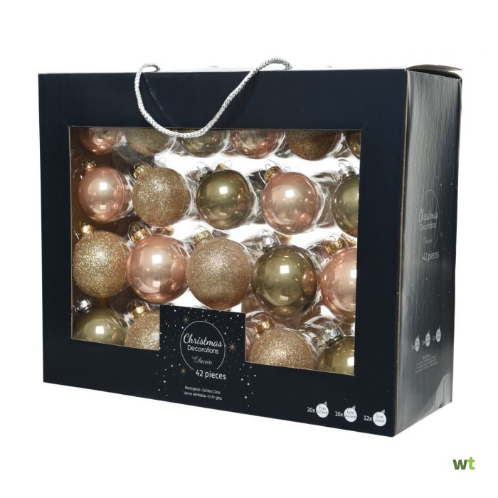 leer Contract Menstruatie Kerstballen glas mix beige assortie per doos verpakt (6 ballen) Kerst  Decoris