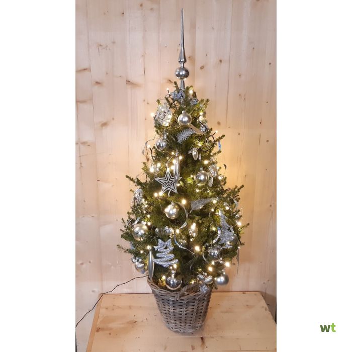 schouder Excentriek isolatie Echte kerstboom in mand met verlichting zilver h130 Warentuin Natuurlijk
