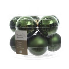 10 Kerstballen glas glans-mat diameter 6cm Dennen groen KSD