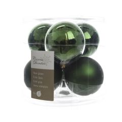 6 Kerstballen glas glans-mat diameter 8cm Dennen groen KSD