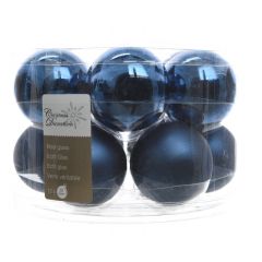 12 Kerstballen glas glans-mat diameter 5cm nacht blauw KSD