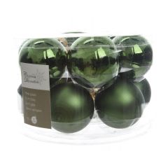 12 Kerstballen glas glans-mat diameter 5cm Dennen groen KSD